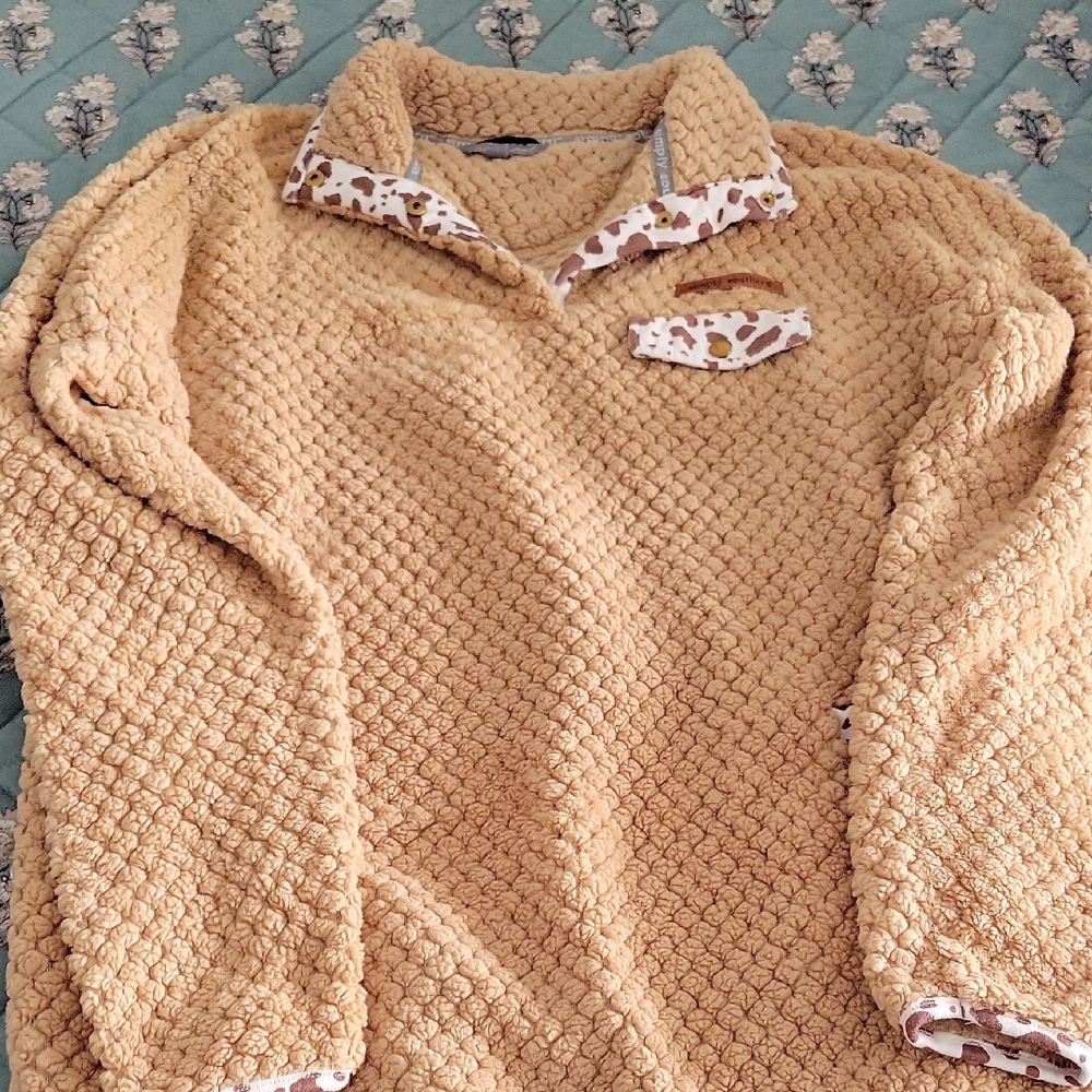 Simply Southern Tan Teddy Jacket with Patterned Accents